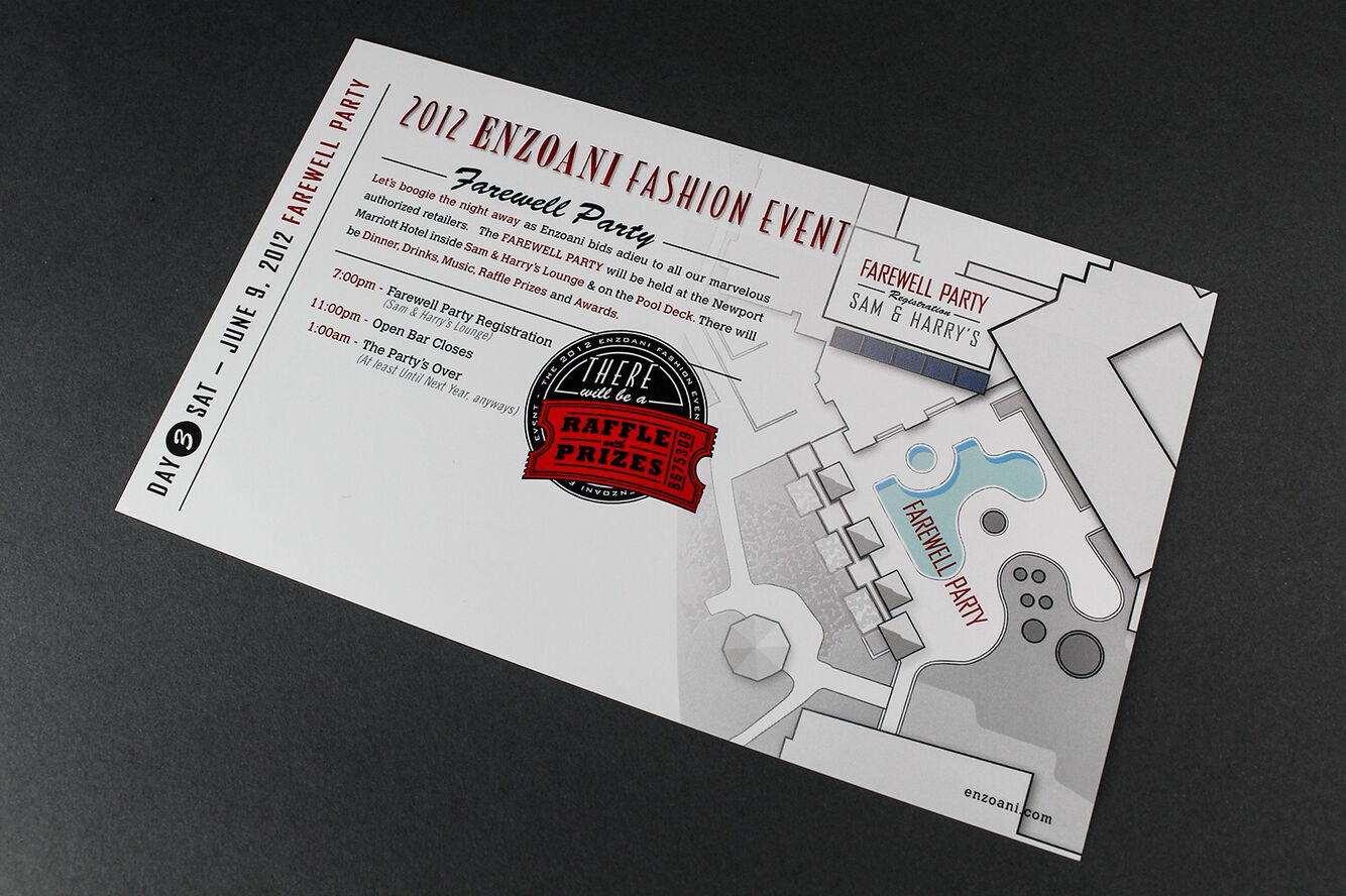 2012 Enzoani farewell party card and venue map