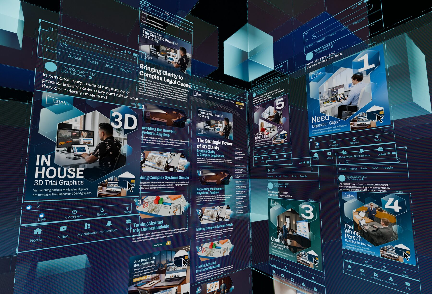 TrialSupport branded social graphic rendered in 3D