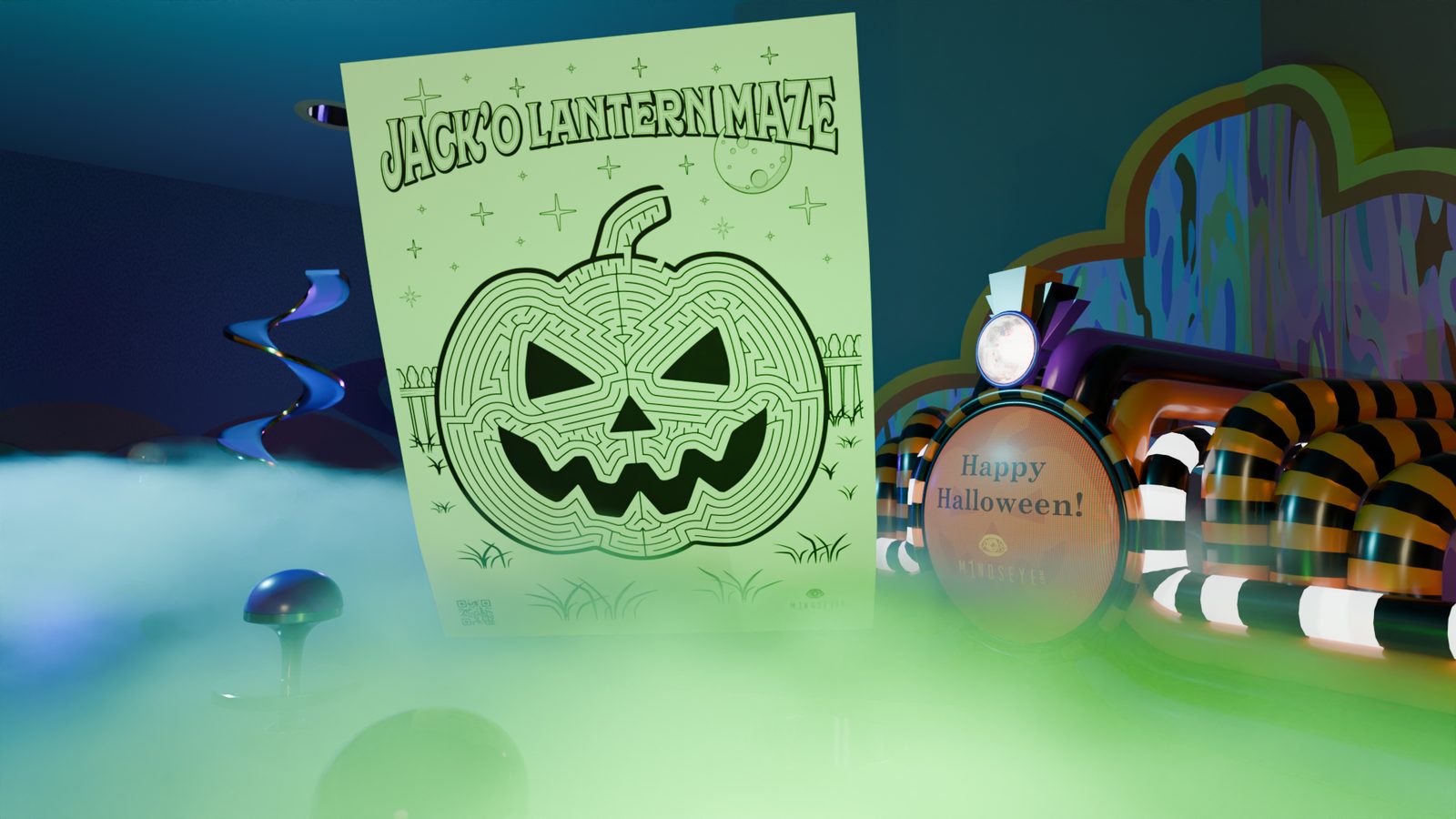 Jack-o'-lantern continuous line maze in the M1ndseye 3D world