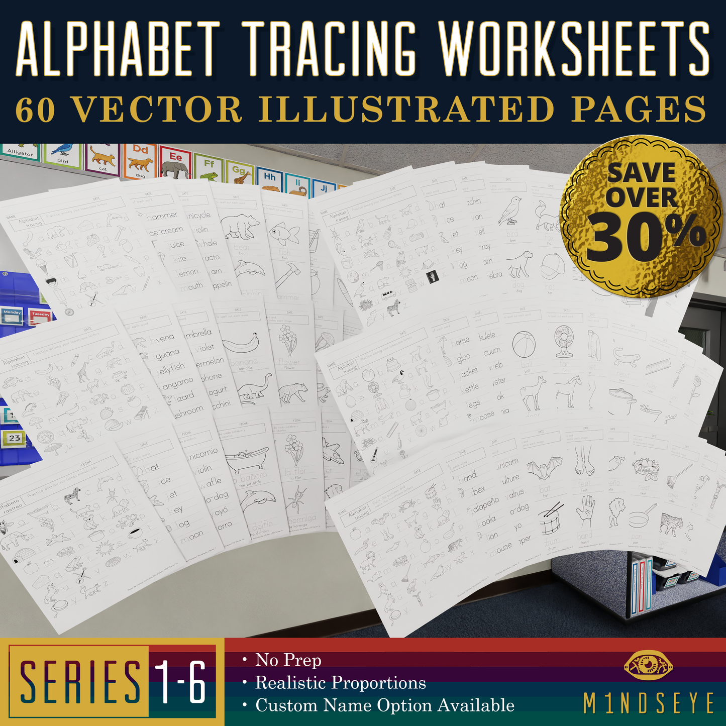 Printable Alphabet Tracing Worksheets: The Complete Series 1-6